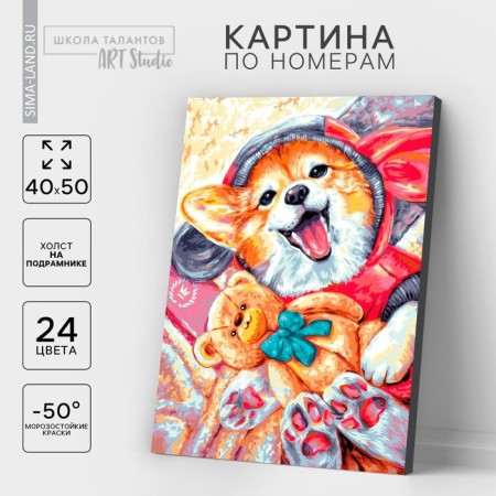 Picture on numbers on a canvas with a subframe "Corgi with a toy", 40 x 50 cm