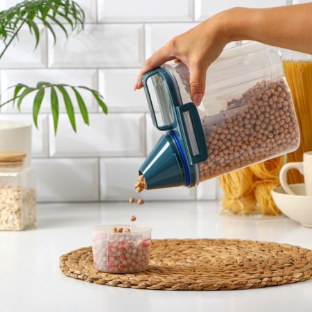 A plastic container for storing bulk products with a dispenser, 1 kg, 17 × 10.5 × 22 cm, the color is transparent-8