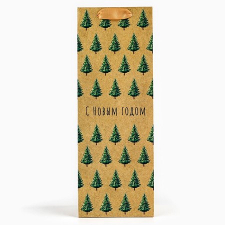 Package for the bottle "Happy New Year", Christmas trees, 13 x 36 x 10 cm, New Year-2