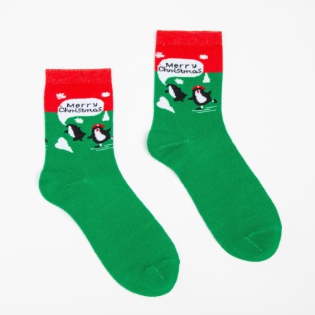 Women's socks "Penguin", green color, size 23-26-1