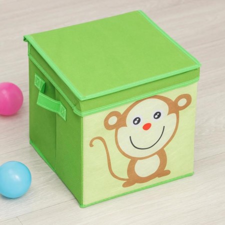 Stelly box for storage with a lid "Monkey", 25 × 25 × 25 cm, green color-1