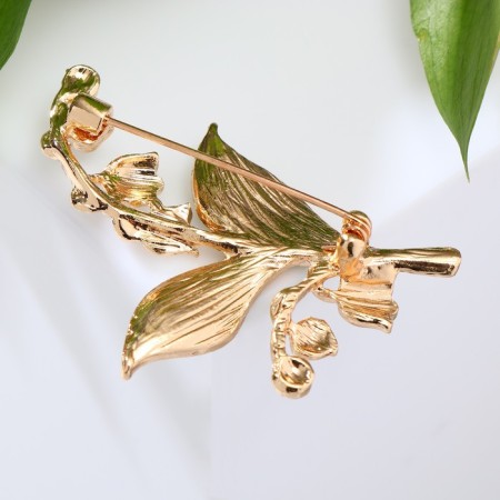 Brooch "Lundies" two branches, white-green color in gold-1