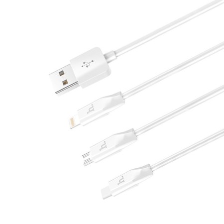 Hoco X1, microUSB/Lightning/Type -C - USB, 2.4 A, 1 m, white cable-2