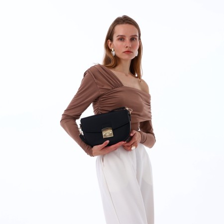 Women's bag on the valve, Textura, small size, black color-9