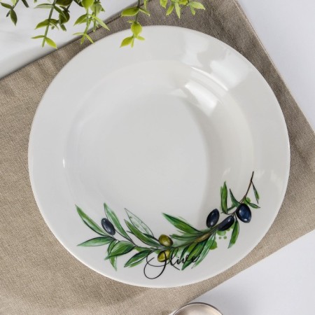 Deep “olives” plate, 225 ml, d = 20 cm, white color, mix, porcelain pattern-1