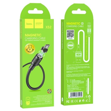 Hoco X52, microUSB cable - USB, magnetic connector, only charging, 2.4 A, 1 m, black-9