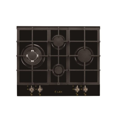 The hob Lex GVG 643c Bl, gas, 4 burners, cast -iron gratings, black glass