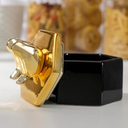 Ceramic bank for bulk products "Golden Wing", 10.5 × 11.5 cm, black color-1
