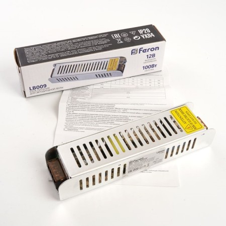 Electronic transformer for 12 W LED tape, Feron, LB009, 8.4A, 100 W-1