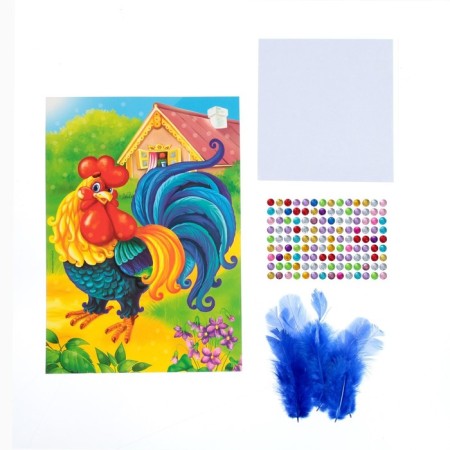 Set for creativity. Applications with feathers and rhinestones "Cockerel" 21 x 14.8 cm-3