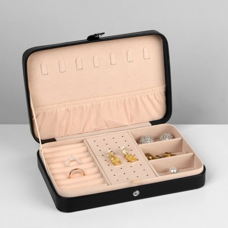 Organizer for jewelry "Portable box", 8 stripes, 4 places, 14 × 21 × 4.5 cm, black color is black-3