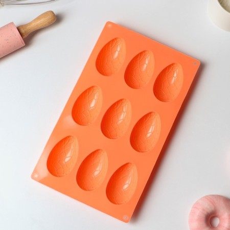 The form for baking the share "Easter. Chocolate egg ”, silicone, 9 cells, 28 × 16 × 2 cm, orange color-2