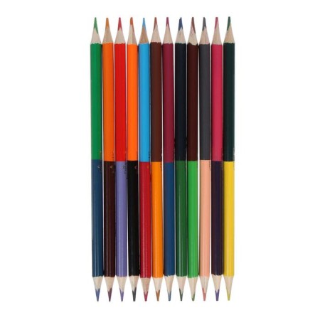 Pencils are bilateral, sharpened, 12 pieces, 24 colors, triangular, wooden body, in a cardboard box-2