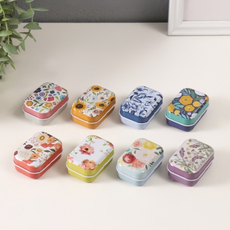 Rectangular Metal Casket "Flowers" MIX 5.8x4.2x2.6 cm-1