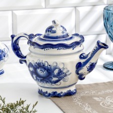 Teapot, gzhel, porcelain, author Rogov, 18x24 cm