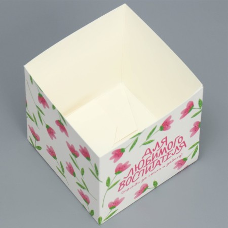 Gift box for flowers with PVC lid, packaging, “educator”, 12 x 12 x 12 cm-3