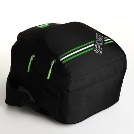 Youth backpack with a zipper, 4 pockets, black/green color-4