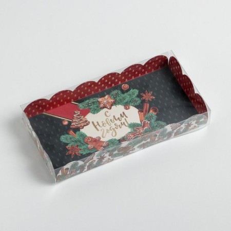 Box for confectionery products with PVC Cinnamon cover, 10.5 x 21 x 3 cm, new year-2