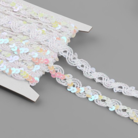Decorative braid with sequins, 15 mm, 9.1 ± 0.5 m, white/mother -of -pearl color-1