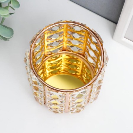 Summary metal, glass for 1 candle "Crystals and cylinder" gold 12x10x10 cm-1