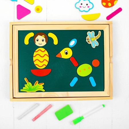 Magnetic designer “Funny little men” with a double -sided board, chalk and marker, 71 element-1