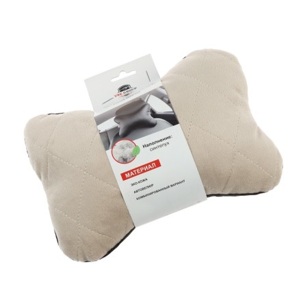 Car bone pillow, on a headrest, velor, beige, rhombus, 16 x 24 cm-6