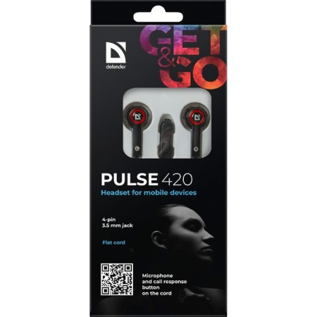 Headphones Defender Pulse 420, vacuum, microphone, 105DB, 32 Ohm, 3.5 mm, 1.2 m, black-red-5
