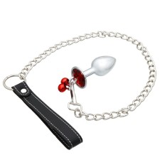 Anal cork of the oka-hoods, with bells and leash, red crystal, d = 28 mm