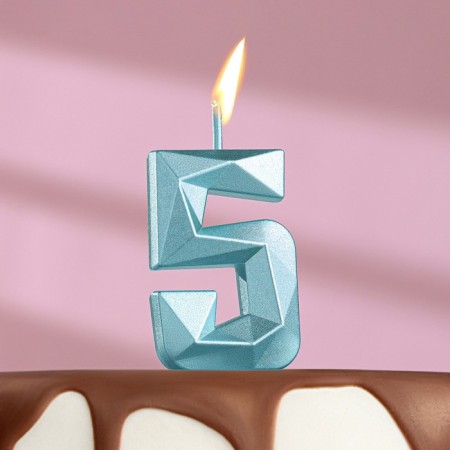 Candle in the cake on the skewer "Almaz", the number "5", blue, 4.8x2.6 cm