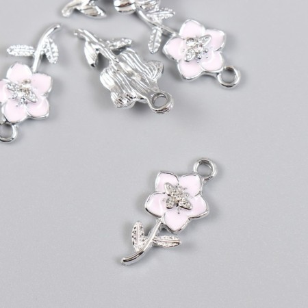 Decor for creativity metal, enamel, rhinestones "plumeri" silver 1x2.2 cm
