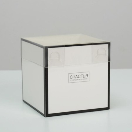 Gift box for flowers with PVC lid, packaging, “Happiness in every moment”, 12 x 12 x 12 cm-1