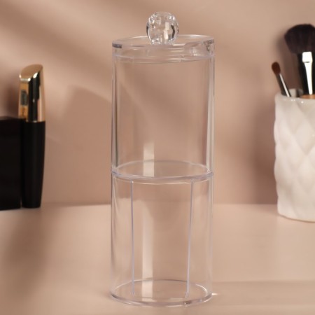 Organizer for storing cotton sticks and disks, with a lid, 2 removable sections, 6.7 × 19 cm, in a cardboard box, a transparent color-4