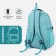 A backpack with a zipper, 4 external pockets, turquoise color