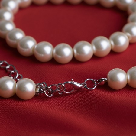 Set 3 objects: earrings, beads, bracelet, white color, 45 cm-6