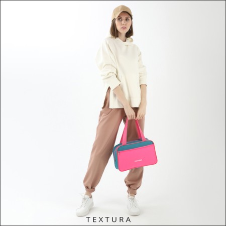 Lightning bag, external pocket, textura, pink/turquoise color-5