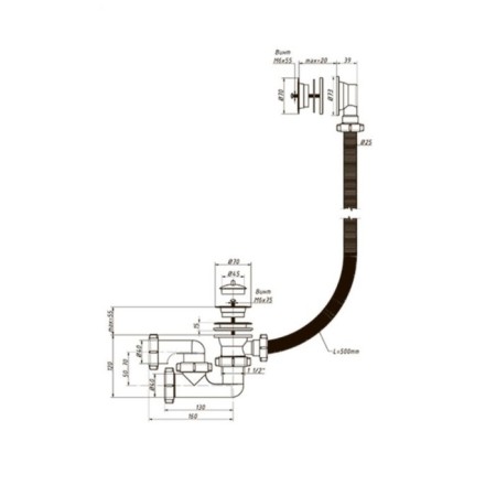 Siphon for the ORIO A-6008 bath, 1 1/2 x 40 mm, plastic. lattice d = 70 mm, with a pipe 40x40 mm-5