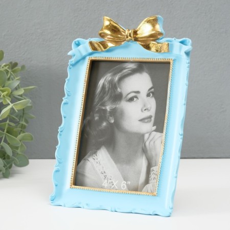 Photo frame Polystone 10x15 cm "Golden Bant" Blue 20x13.5x3 cm-1