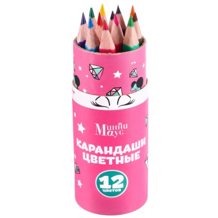 Colored pencils in a tube, 12 colors, trihedral, Minnie Mouse and Unicorn-3