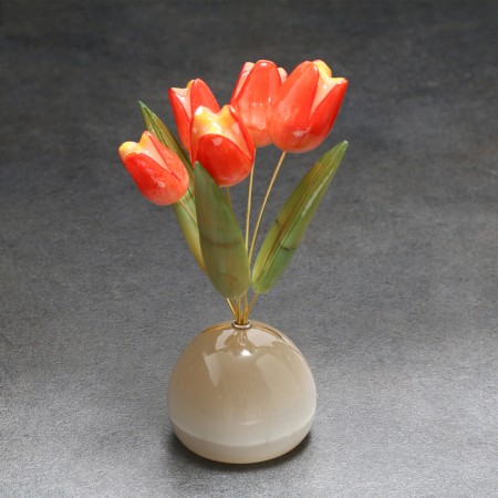 Souvenir "Tulips in a vase" (5 central c.) Round, selenite, small (red)-2