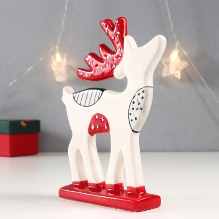 Souvenir Ceramics "White Deer with red horns in white peas" 17.7x12.2x3.7 cm-2