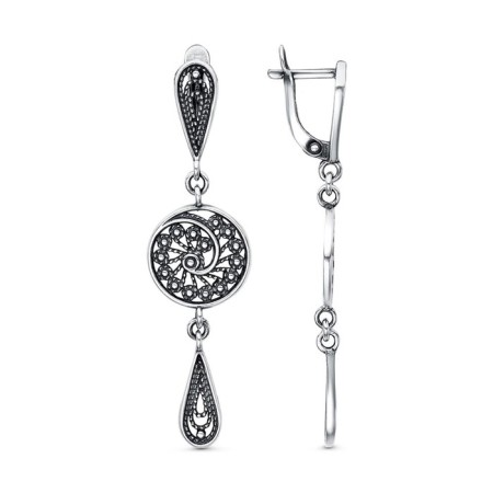 Earrings "Byzantium" with a suspension, echoing with oxidation