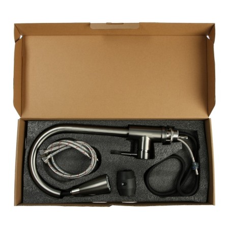 Kitchen mixer Zein Z4961, stainless steel, with a sliding watering can, 2 modes, gray-14
