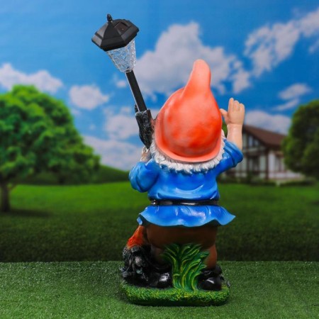 Garden Light "Dwarf with a lantern and a rooster" 31x23x56cm-11