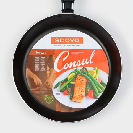 Pan Consul, D = 24 cm, glass cover, plastic handle, anti -stick coating, black color-9