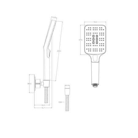 Shower headset Cersanit Ferro, 3 modes, hose 150 metal square, chrome-2