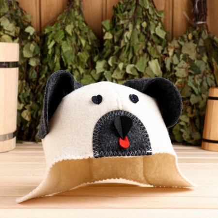 Bath cap with children's applique "Dog", white, felt, economical