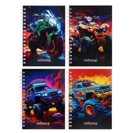 Note book A6, 80 sheets in a cage on the crest of Bright Cars, covered cardboard, an offset block 60 g/m2, mix
