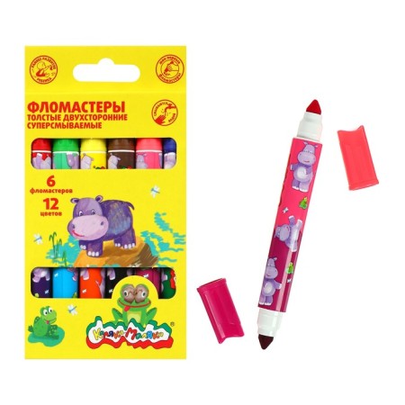 Flomasters 12 colors "Kalyak-Malyak", bilateral