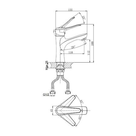 Mixer for the rush jawa ja0735-11, single-leaf, chrome-1