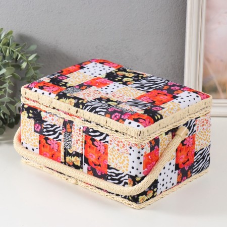 Casket for needlework "patchwork. Flowers, peas and zebra" 19x26x14.5 cm-6